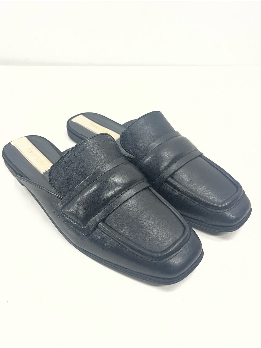 New FRANCO SARTO Duval Black Leather Mule Flats Size 7.5